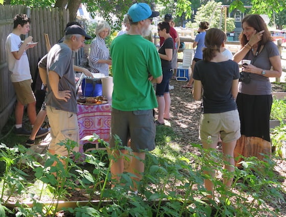 Participants in the community gardens project in the Summit Avenue Park gathered for breakfast on Sunday to celebrate a successful beginning.